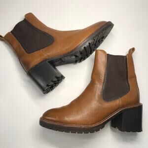 Thursday Boot Company Knockout High Block Heel Chelsea Lug Boots Toffee Tan 7.5